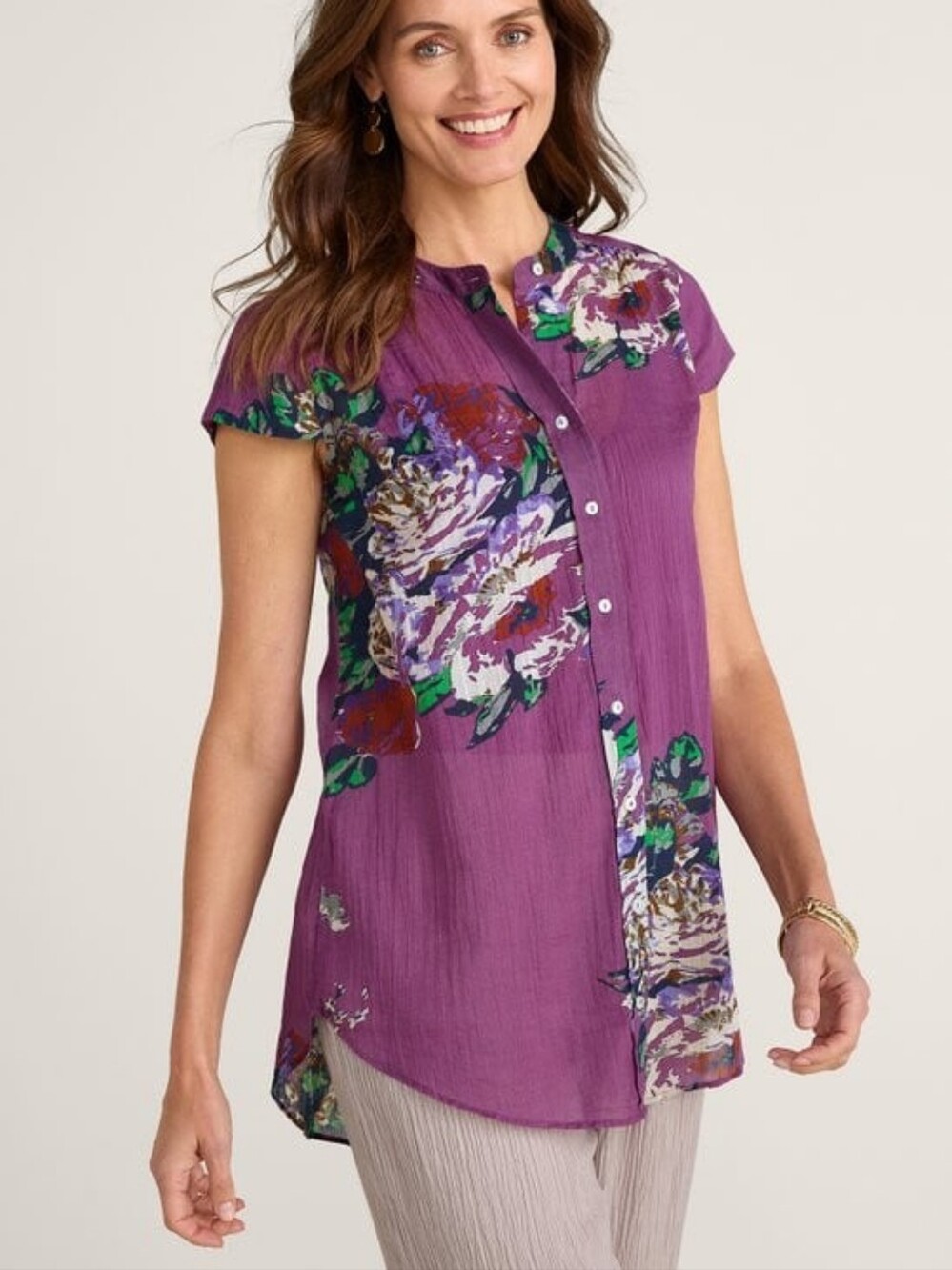 Soft Surroundings Bouquet Of Roses Button Down Tunic